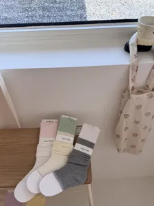 IOULOR Korean Style Colorblock Ruffle Slouch Socks Spring Summer Breathable Stirrup Socks