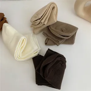 Einfarbige feingerippte Schlupfsocken für Damen, Baumwolle Wadenlänge Casual Alltagskleidung.