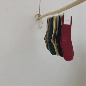 IOULOR chaussettes unies mi-hautes empilables femme style japonais chaussettes coton