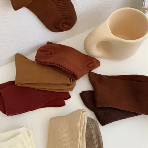 Damen einfarbige Wadenstrümpfe Herbst dünne feine gestreifte Baumwollsocken Ästhetik