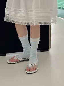 Lightweight summer blue ruffle leg warmers and socks, breathable stylish ankle calf detail.