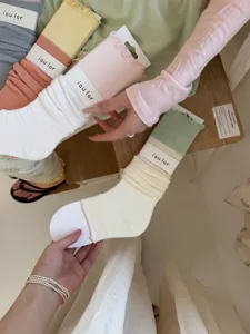 IOULOR Korean color-block ruffle leg warmers spring thin breathable stirrup socks