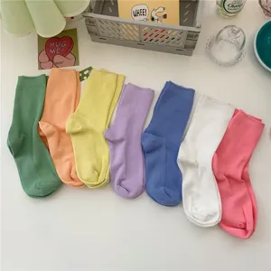 Bunte einfarbige gerippte Socken für Damen, weiche Baumwolle Freizeit Alltagsstrümpfe.