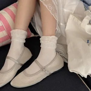 Damen Süße Ballett Stil Einfarbige Atmungsaktive Blasenbündchen Socken Lässige Sommer Rüschen Kurze Socken