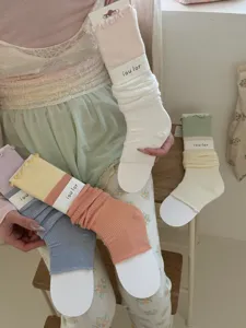 Korean style color-block ruffle stirrup leg warmers spring summer breathable thin socks