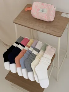 Korean style ruffle cuff leg warmers, soft breathable spring summer stirrup socks detail view.