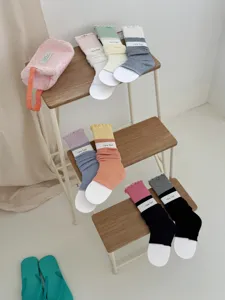 Korean style color block ruffle leg warmers breathable stirrup socks for women new style