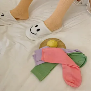 Einfarbige gerippte Damensocken aus weicher Baumwolle, bequeme Freizeitsocken für den Herbst.