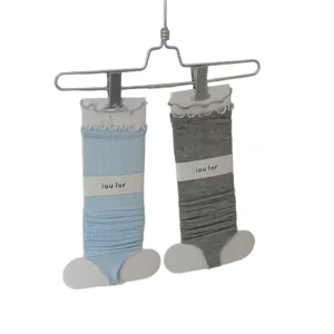 Spring summer breathable stirrup leg warmers with ruffle trim and color block design.