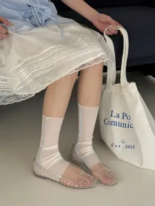 Summer ice silk lyocell stirrup socks, breathable sun protection leg warmers for women.