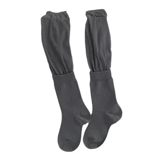 Dark grey long slouch socks, Japanese style soft pima cotton knitted hosiery for women.