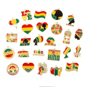 Juneteenth Black History Month enamel charms bulk metal pendants for DIY jewelry making