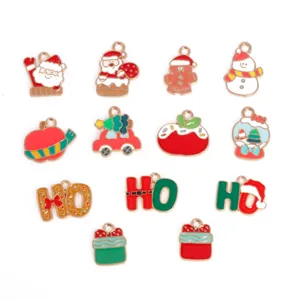 Christmas Alloy Enamel Santa Claus Snowman Gift Box Pendant Charms For DIY Bracelet Necklace Jewelry Making Accessories