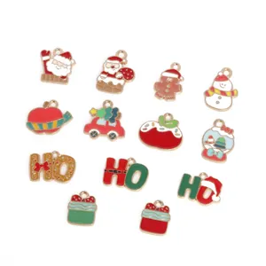 Christmas alloy enamel charms set Santa Claus snowman tree pendant DIY jewelry making supplies