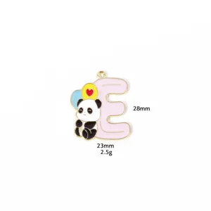 Cute panda letter E enamel pendant DIY alloy jewelry charm for necklace keychain bracelet