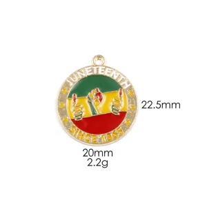 Juneteenth enamel metal charm pendant 20mm zinc alloy DIY jewelry accessory for necklace keychain