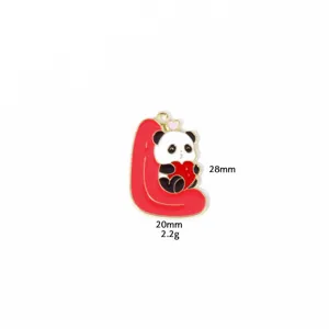 Close-up detail of the cute enamel panda love heart pendant, ideal for DIY jewelry and necklaces.