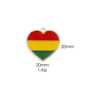 Metal heart pendant enameled in red yellow green pan-african colors DIY jewelry charm 20mm