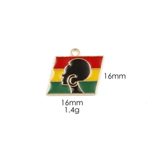 Zinc alloy Juneteenth theme charm pendant featuring Pan-African flag colors and woman silhouette.