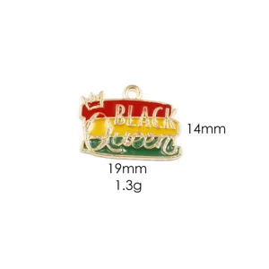 Detailed close-up of the colorful metal enamel Queen pendant showing precise dimensions.