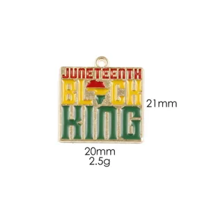 Juneteenth Black King metal enamel charm pendant for DIY necklace keychains accessories.