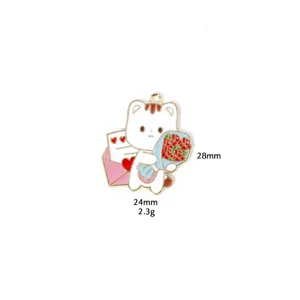 Cute cat love envelope bouquet metal enamel charm pendant diy jewelry making accessories 28mm 24mm