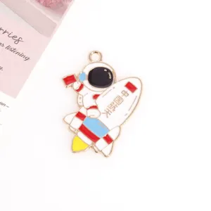 Astronaut rocket enamel pendant alloy DIY jewelry accessory for necklace and earrings.