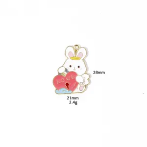 Close-up detail of the cute rabbit heart lock enamel pendant, ideal for DIY jewelry making.