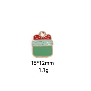 Christmas gift box enamel pendant detail view, alloy jewelry accessory charm 15x12mm.