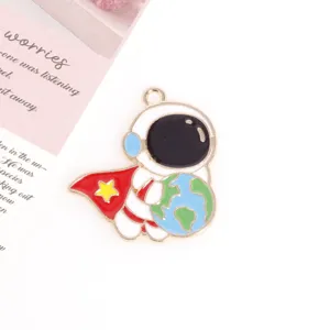 Astronaut earth pendant enamel alloy charm for DIY necklace earrings jewelry making details