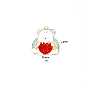 Valentine heart bear enamel pendant charm, zinc alloy DIY jewelry accessory, detailed view.