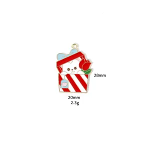 Valentine love heart cat gift box enamel pendant charm for DIY necklace bracelet keychain items.