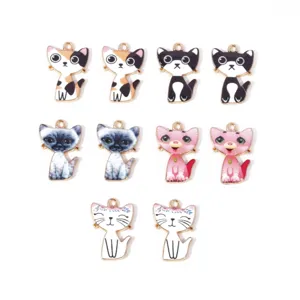 Schattige Cartoon Kat Legering Hanger DIY Sieraden Maken Accessoires Geëmailleerde Dieren Bedels Voor Halsketting Sleutelhanger