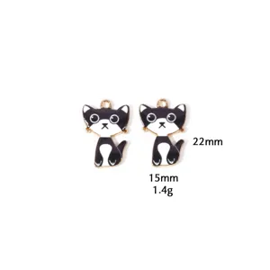 Detailopname van schattige zwart-witte kat emaille legering hangers voor DIY, 22x15mm