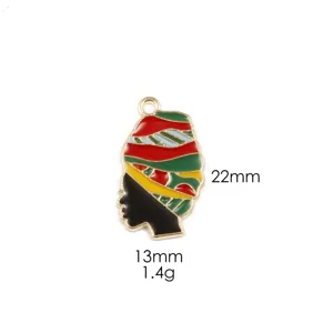 Juneteenth African woman head pendant alloy jewelry charm diy accessory 22x13mm 1.4g