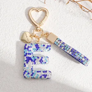 Porte-clés lettre E en strass scintillant charm cœur sac pendentif femme clé de voiture