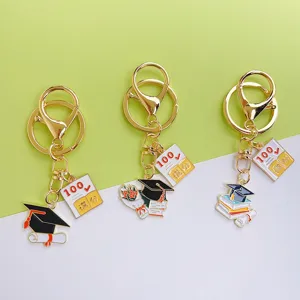 Graduation keychain metal backpack pendant student gift with cute graduation cap and book charm