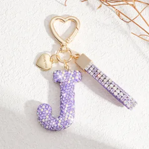 Porte-clés lettre J strass brillant cœur cristal pendentif de sac à main accessoire