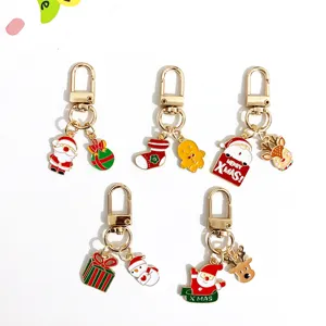 Christmas metal keychain cute cartoon Santa Claus elk snowman bag charm holiday gift decor
