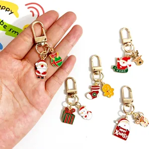 Cute Christmas cartoon keychain alloy enamel keyring bag charm holiday gift pendant decoration for women