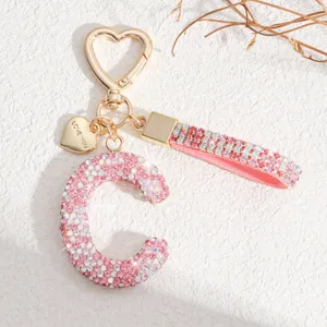 Porte-clés lettre C strass rose pendentif cœur sac femme anneau clé voiture charme chic