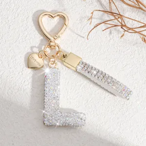 Porte-clés lettre L en strass de style européen pendentif en forme de cœur sac clé de voiture
