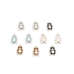 DIY Alloy Drop Oil Teddy Bear Pendant Cute Animal Charm For Necklace Keychain Jewelry Making DIY Craft Accessories