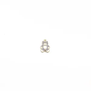 Detail view of a cute grey and white enamel teddy bear alloy pendant for DIY jewelry design.