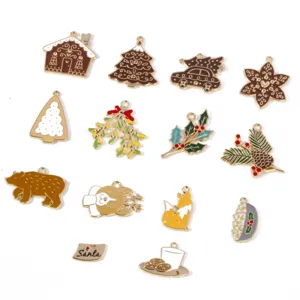Christmas DIY Alloy Enamel Pendant Keychain Accessories Gingerbread House Tree Bear Snowflake Cute Charm Gift