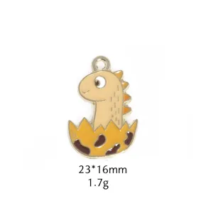 Cute cartoon dinosaur egg alloy pendant charm keychain accessory, detailed 23x16mm size.