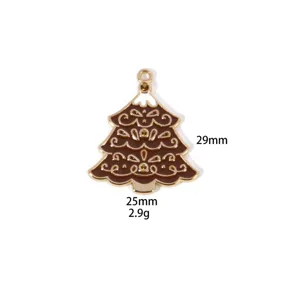Christmas tree metal charm zinc alloy pendant brown enamel DIY jewelry making accessory