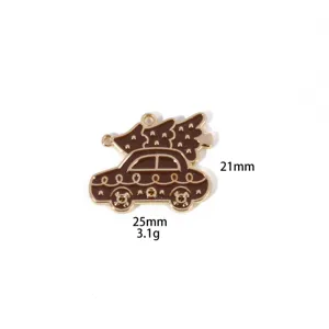 Christmas car tree metal pendant DIY charm for necklace keychain 25x21mm 3.1g