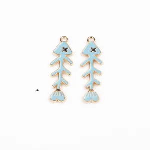 Cute blue fish bone DIY metal pendants for earrings, hair accessories, and craft making.
