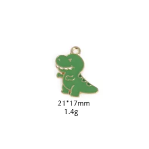 Cute green dinosaur enamel alloy pendant charm for DIY jewelry making and keychains 21x17mm